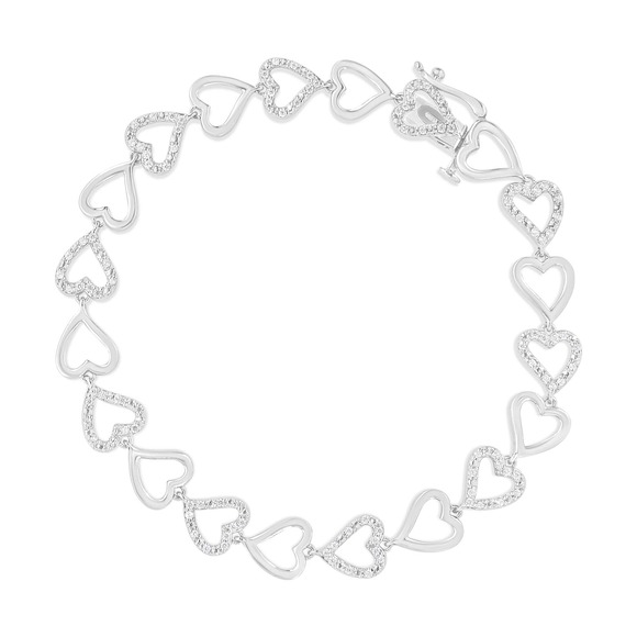 .925 Sterling Silver 1/2 Cttw Diamond Alternating Heart Link Bracelet - Picture 1 of 5